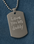 Handwriting Dog Tag – Custom Photo Pendant Engraved on Both Sides | Velvet Pouch Gift