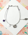 Personalised Sterling Silver Forget Me Not Bracelet With Amethyst Stones