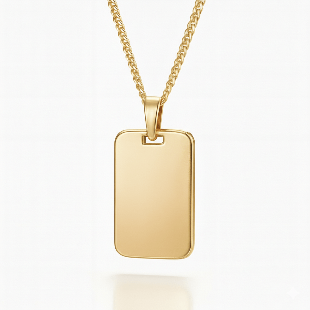 Personalised Gold Dog Tag Necklace – Photo &amp; Text Engraved Pendant for Men