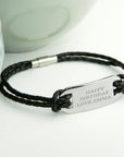 Personalised Men's Statement Leather Bracelet in Black