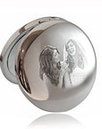 Photo Engraved Mirror – Double Sided Compact Handbag Mirror with Velvet Pouch Gift