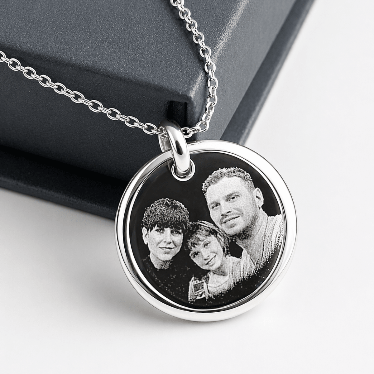Personalised Sterling Silver Photo Necklace – Double-Sided Engraved Pendant
