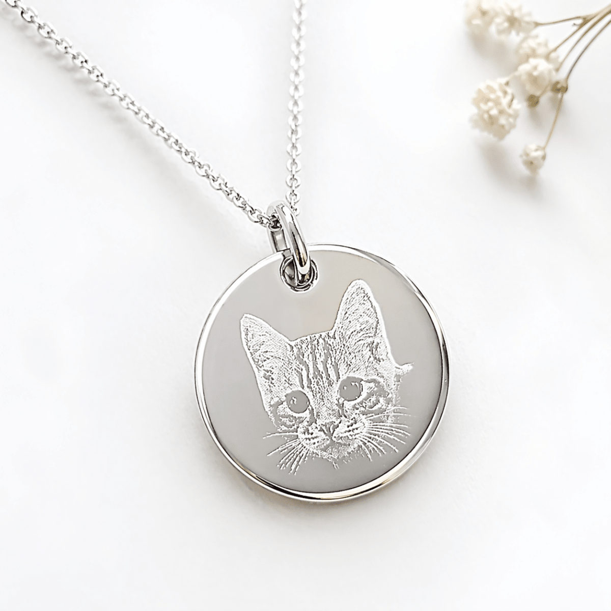 Personalised Sterling Silver Photo Necklace – Double-Sided Engraved Pendant