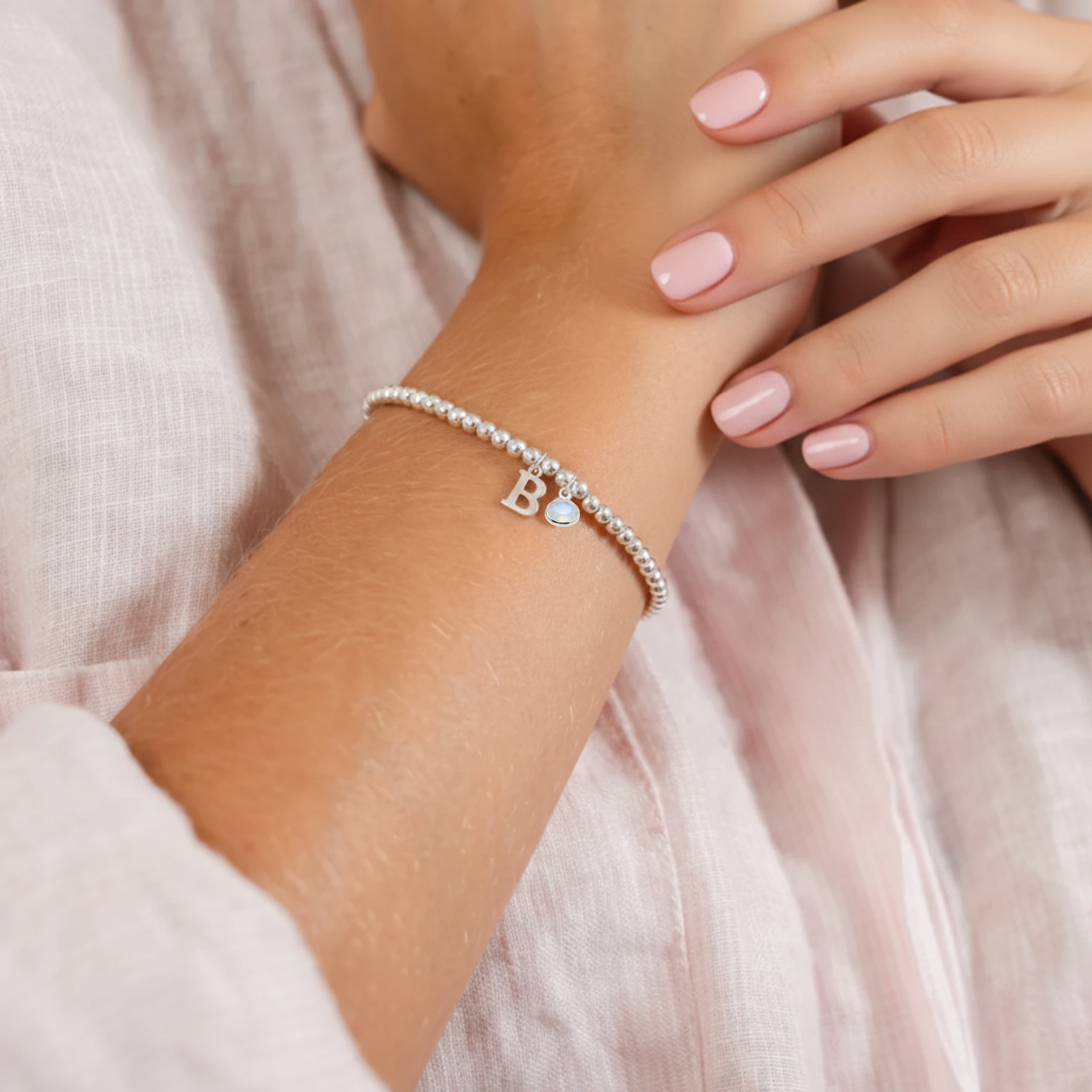 Birthstone &amp; Initial Letter Personalised Charm Bracelet