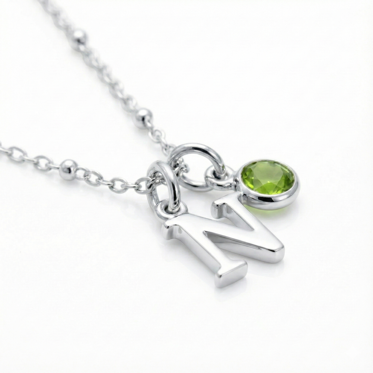 Initial &amp; August Birthstone Necklace | Personalised Peridot Gift