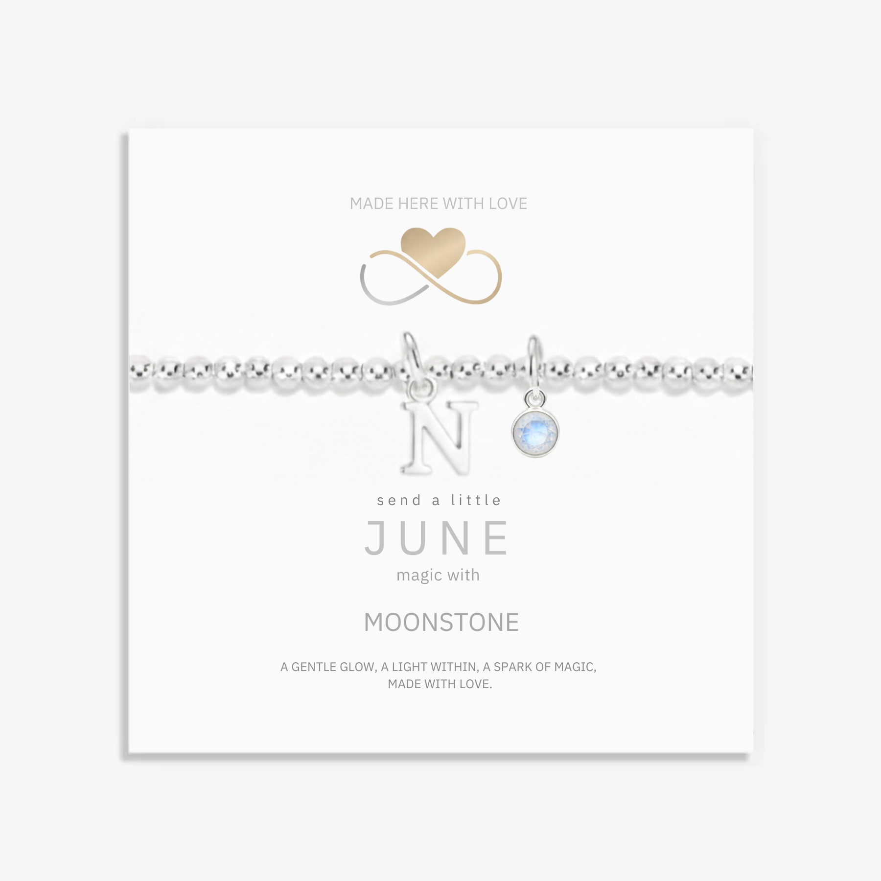 Personalised June Birthstone, Initial Letter &amp; Moonstone Charm Bracelet