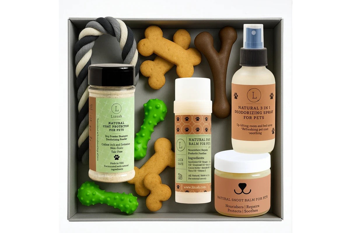 Pet Pampering Gift Box -All-Natural Pet Wellness Kit – Soothing Balms & Herbal Coat Powder-1