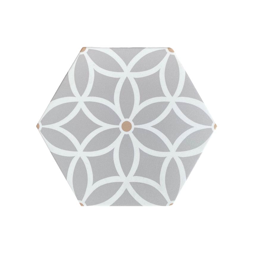 Luxury Petal porcelain hex tiles, premium anti-slip outdoor tiles in pastel, green, black by Maria Starling Design at brixbailey.com