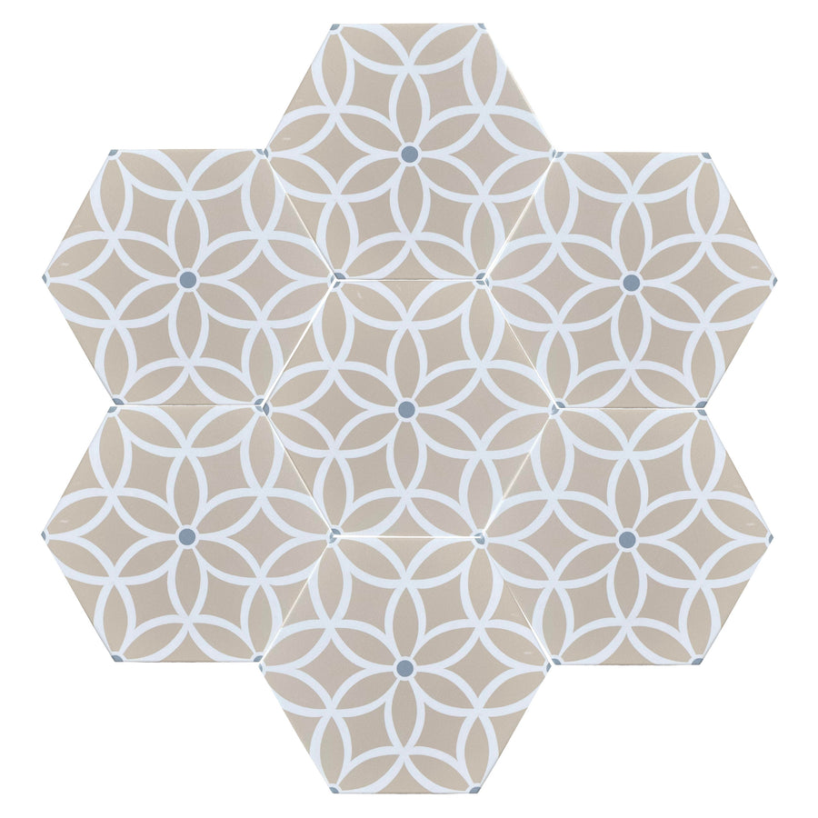 Luxury Petal porcelain hex tiles in pastel, green, black, premium anti-slip outdoor grade by Maria Starling Design at brixbailey.com
