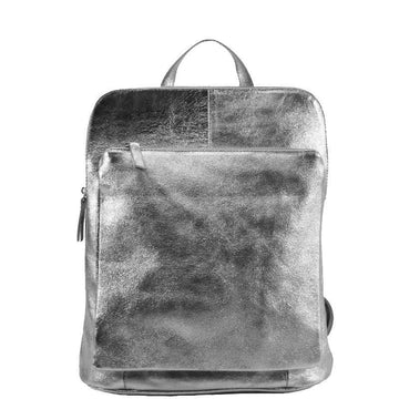 Pewter Convertible Metallic Leather Pocket Backpack - Brix + Bailey