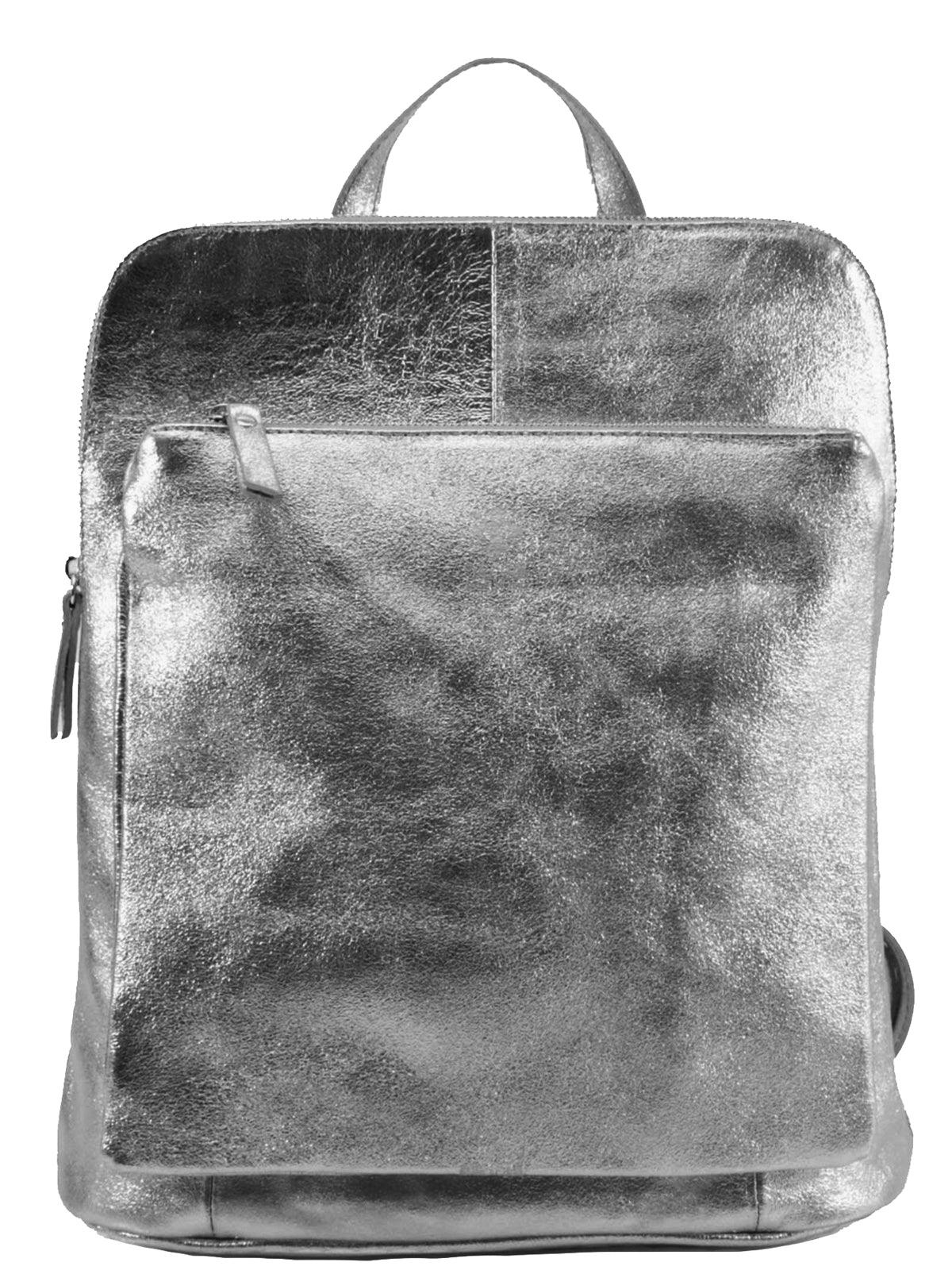 Pewter Convertible Backpack – Stylish Metallic Leather by Sostter at brixbailey.com