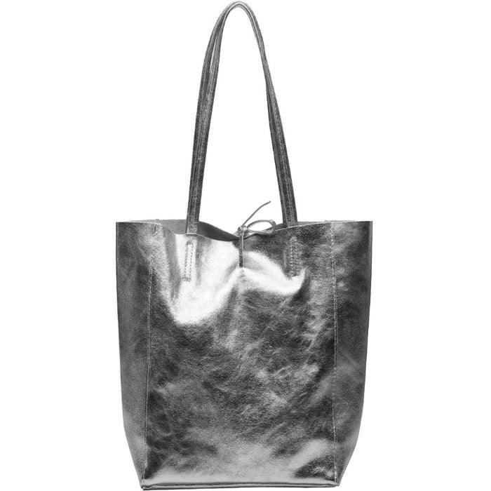Pewter Metallic Leather Tote Shopper Bag - Brix + Bailey