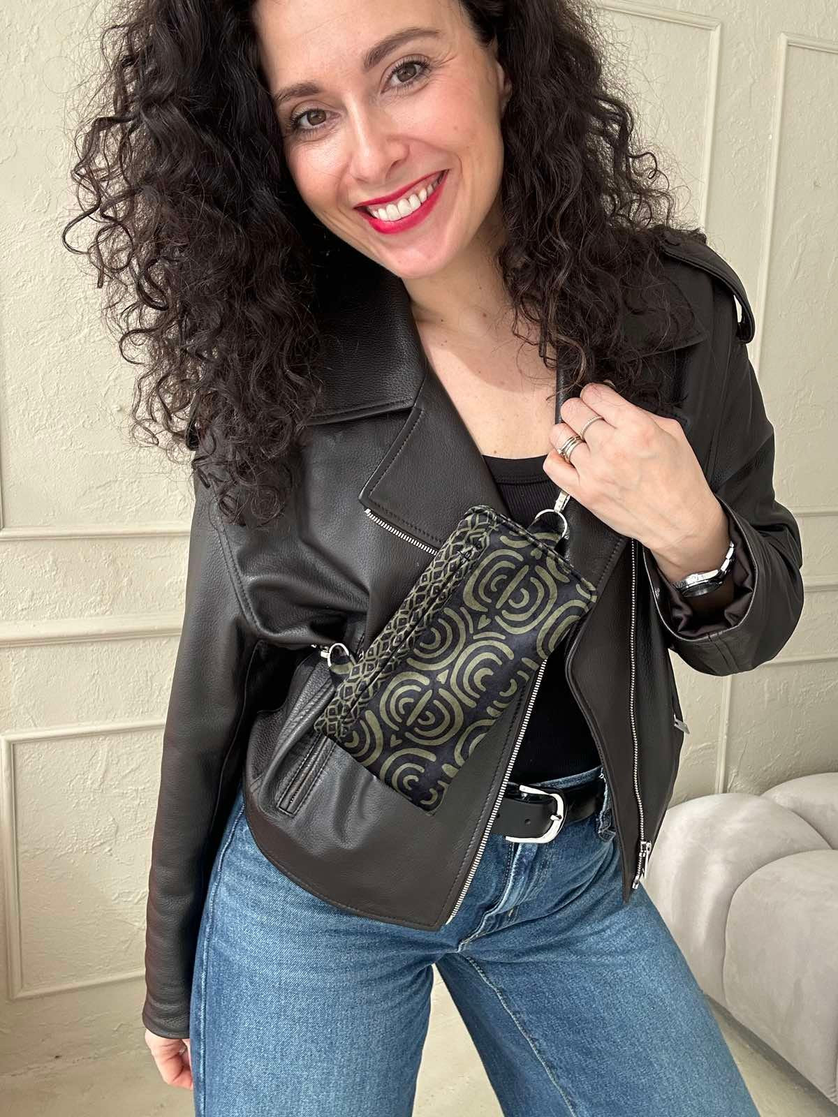 Khaki Velour Crossbody Phone Bag