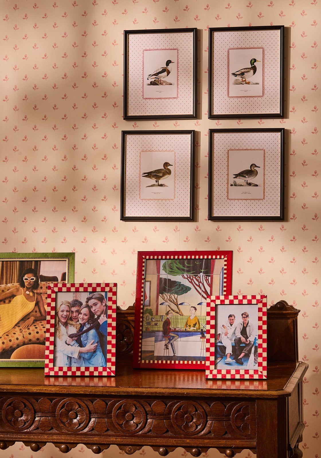 Red and White Striped Marquetry Frame 8 x 10" Wall and Desk