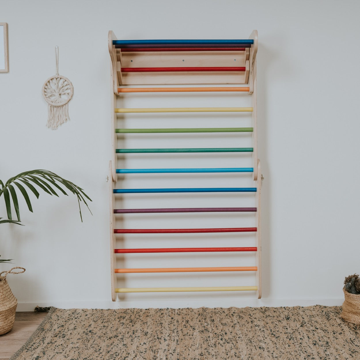 Indoor Rainbow Climber and Swedish Wall Play Set
