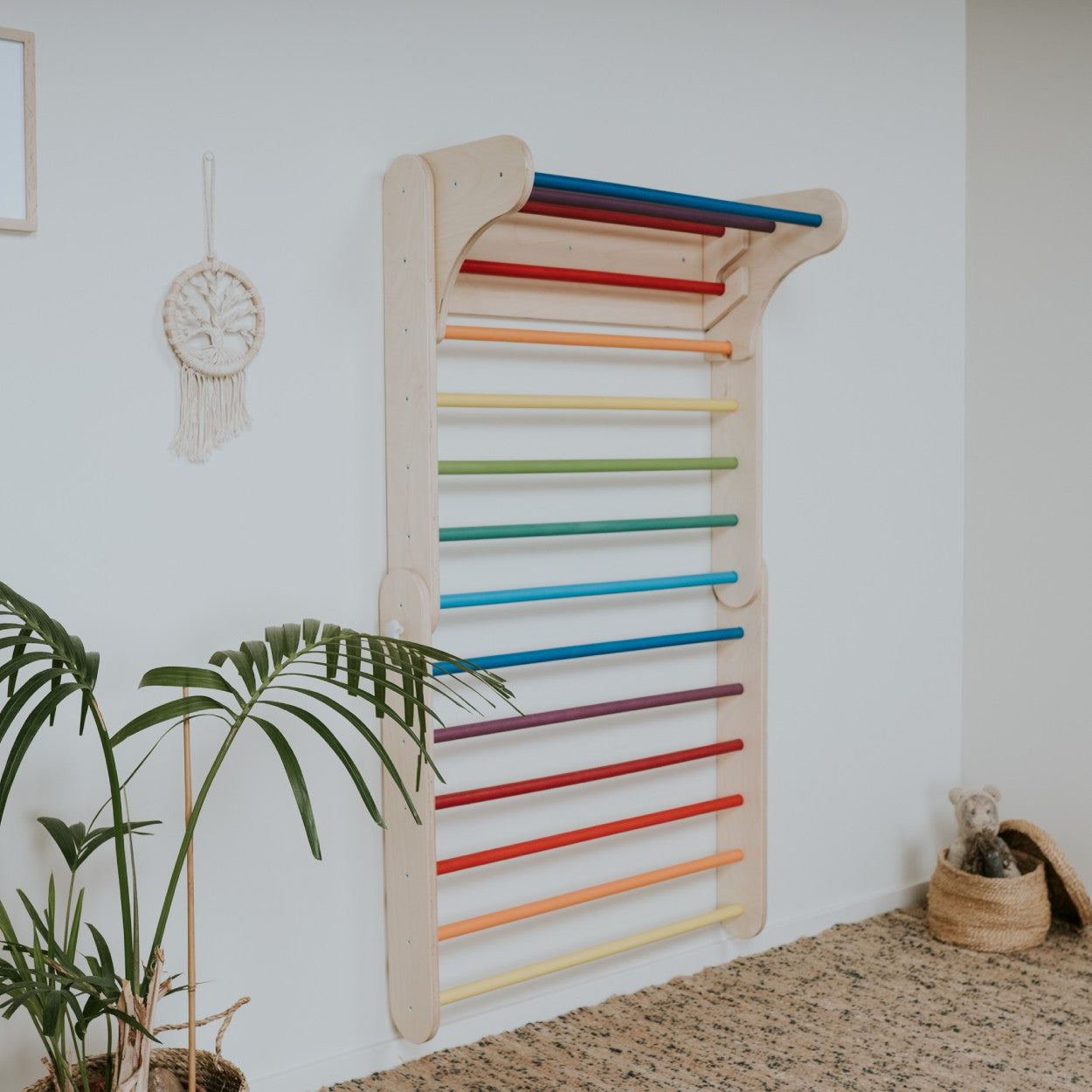 Indoor Rainbow Climber and Swedish Wall Play Set