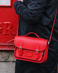 Leather Midi Satchel - Pillar Box Red