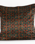 Geometric Flowers Hand Block Print Mashru Silk Cushion Cover - Red Black