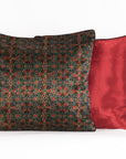 Geometric Flowers Hand Block Print Mashru Silk Cushion Cover - Red Black