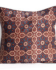 Ajrakh Hand-block Print Star Flower Cushion Cover - Blue Off-White