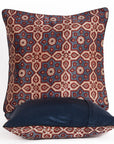 Ajrakh Hand-block Print Star Flower Cushion Cover - Blue Off-White
