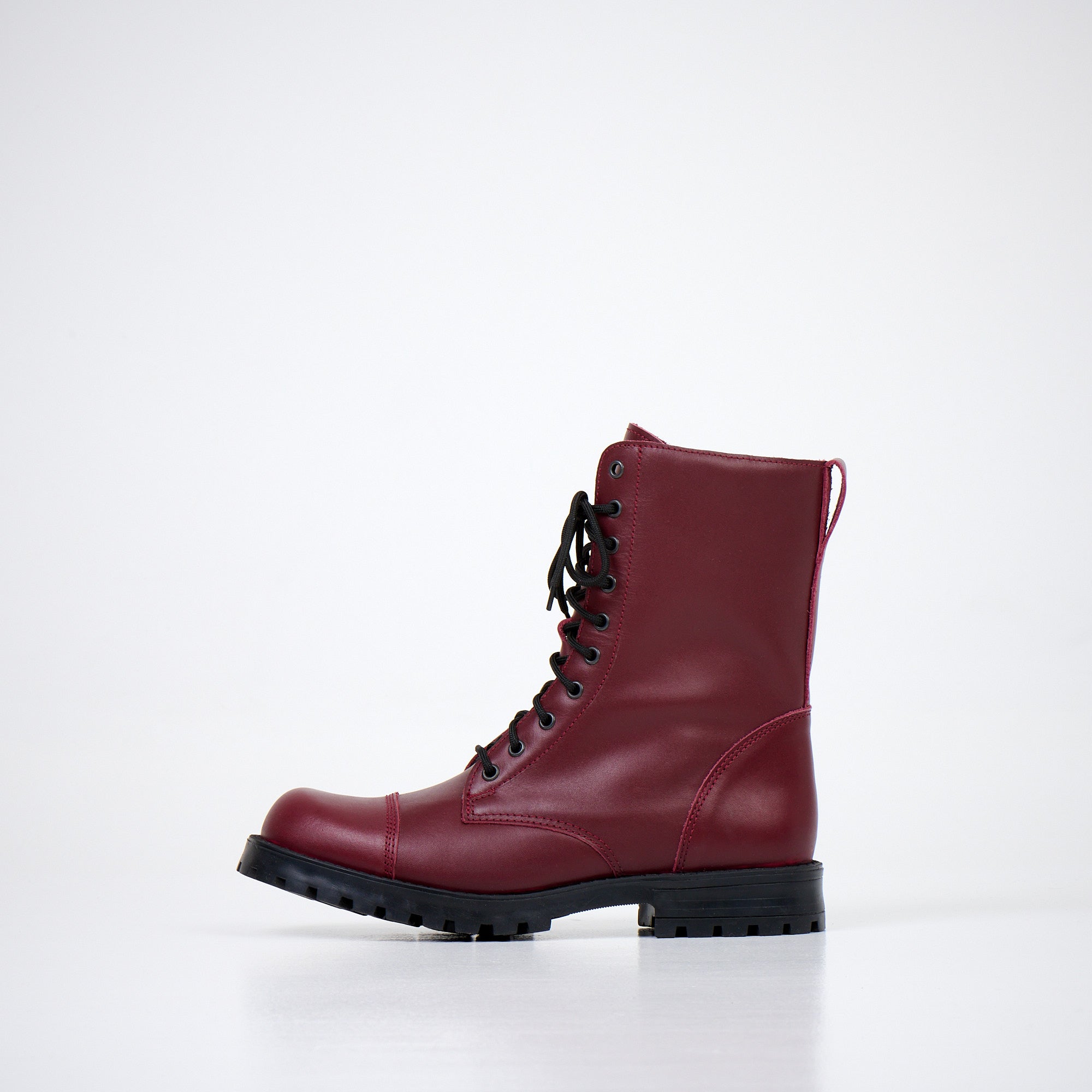 Burgundy Winter Leather Boots with Zipper