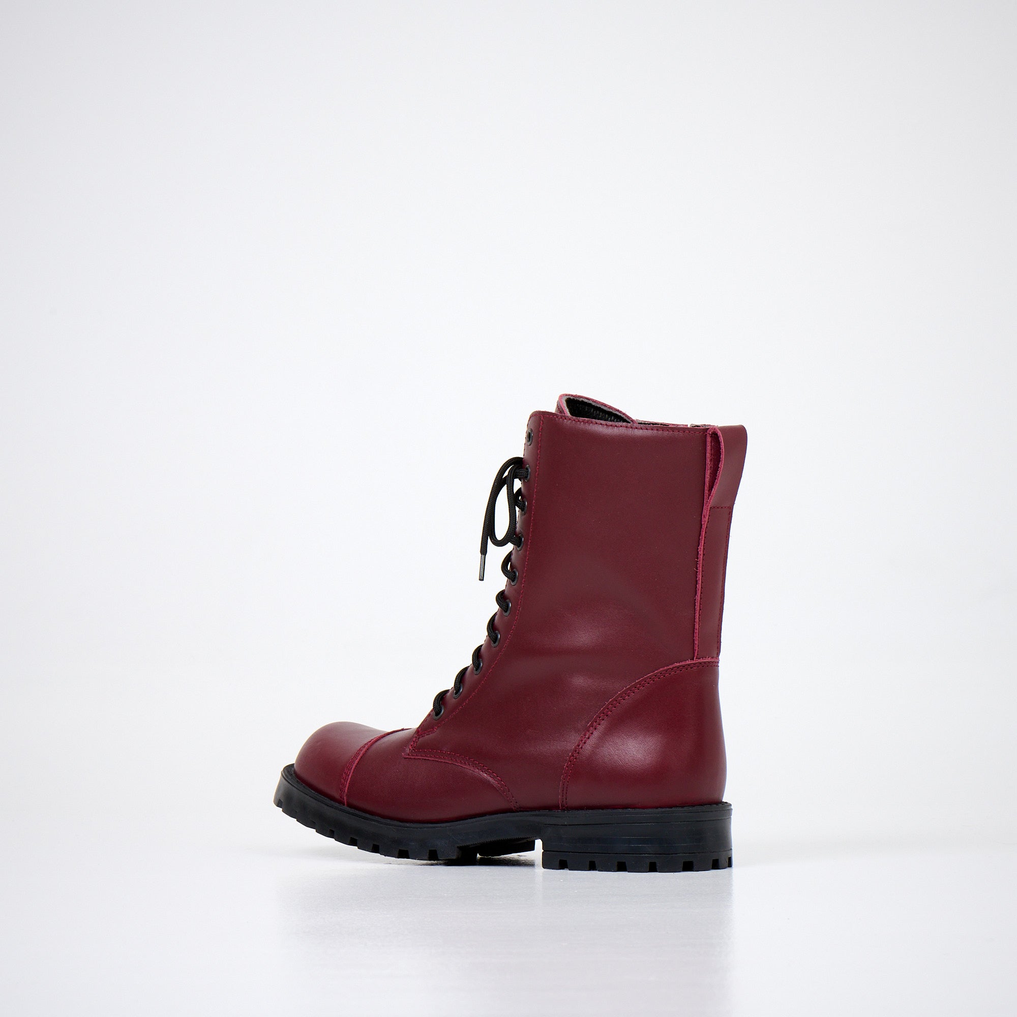 Burgundy Winter Leather Boots with Zipper