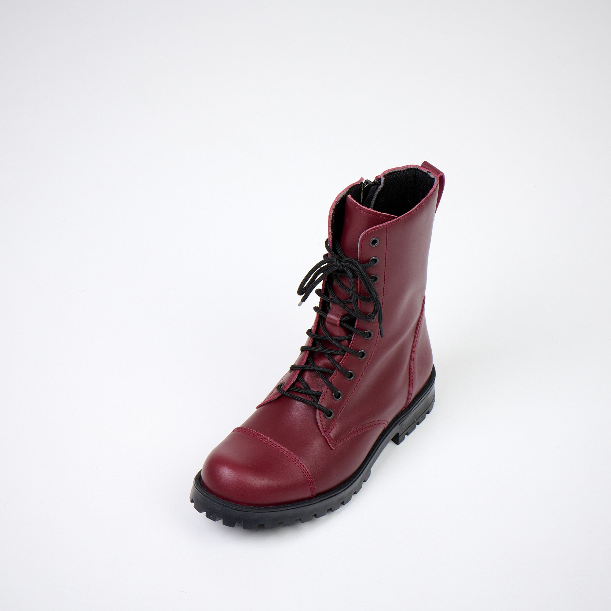 Burgundy Leather Boots with Side Zipper