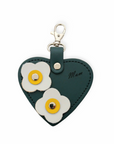 Love heart bag charm - with 'Mum' engraving and flower appliques - Pine
