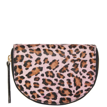 Pink Animal Print Leather Zip Around Half Moon Purse Brix and Bailey