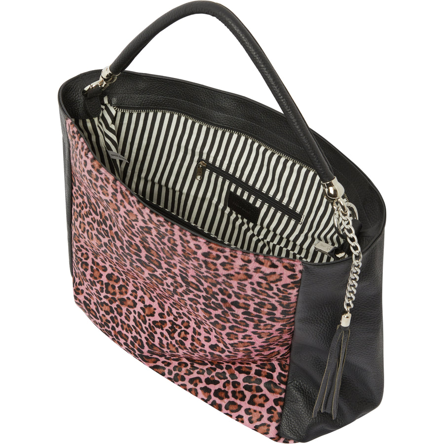 Pink Animal Print Leather Shoulder Bag