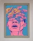 Pink Flowers On Face Framed Wall Art