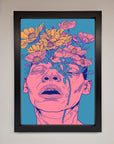 Pink Flowers On Face Framed Wall Art