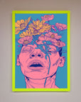 Pink Flowers On Face Framed Wall Art
