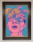 Pink Flowers On Face Framed Wall Art