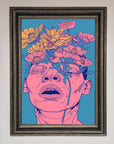 Pink Flowers On Face Framed Wall Art