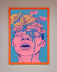 Pink Flowers On Face Framed Wall Art