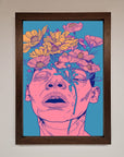 Pink Flowers On Face Framed Wall Art