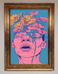 Pink Flowers On Face Framed Wall Art