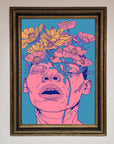 Pink Flowers On Face Framed Wall Art