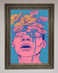 Pink Flowers On Face Framed Wall Art