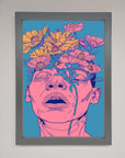 Pink Flowers On Face Framed Wall Art