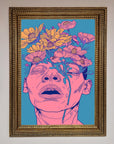 Pink Flowers On Face Framed Wall Art