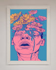 Pink Flowers On Face Framed Wall Art