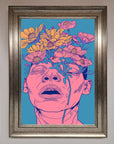 Pink Flowers On Face Framed Wall Art