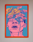 Pink Flowers On Face Framed Wall Art