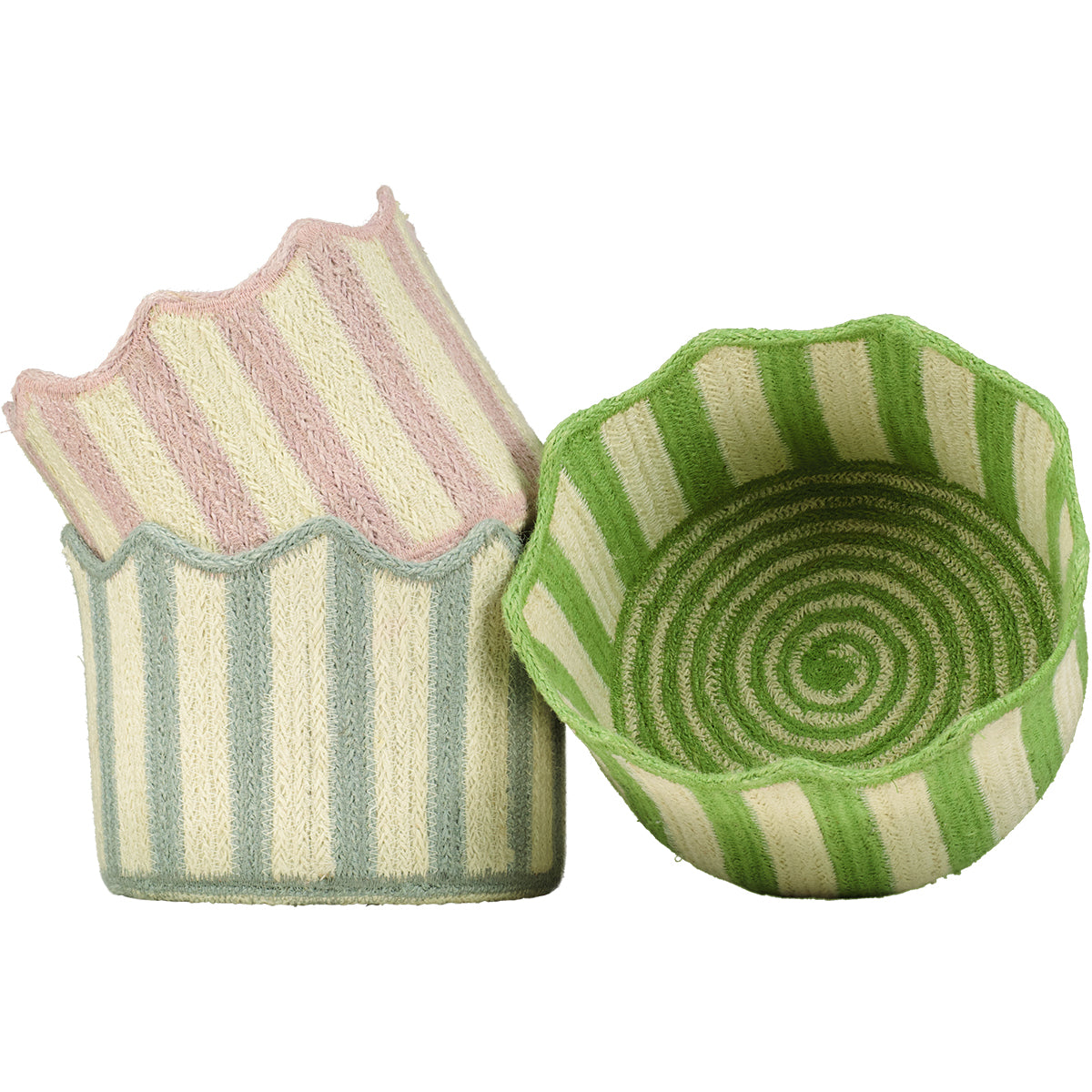 Stripy Scalloped Baskets - Dusty Blue