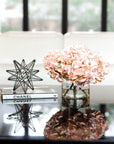 Silk hydrangeas arrangement in glass vase - pink