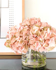 Silk hydrangeas arrangement in glass vase - pink
