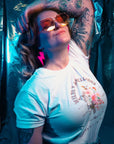 Pink neon cork lightning earrings